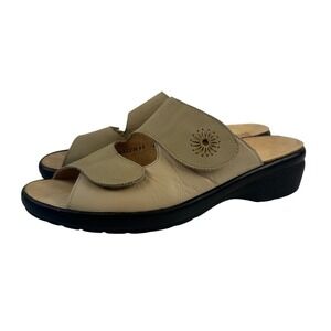 Hartjes Comfort Slide Sandal Beige Nubuck Leather Floral Women 41 9.5-10